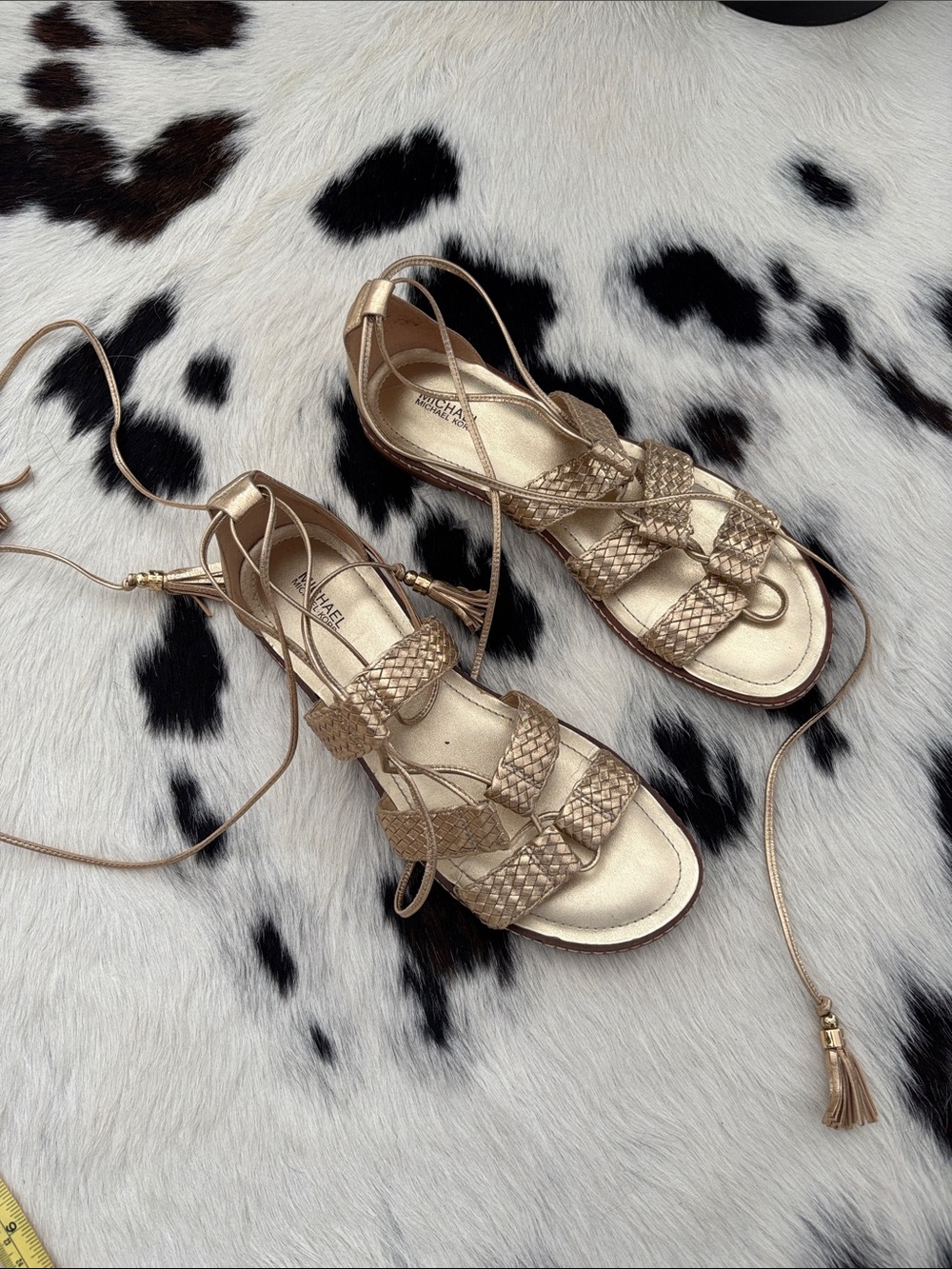 Michael Kors Gold Braided Lace-Up Sandals